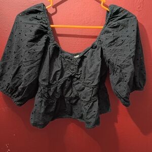 Elegant Black Eyelet Women's Top